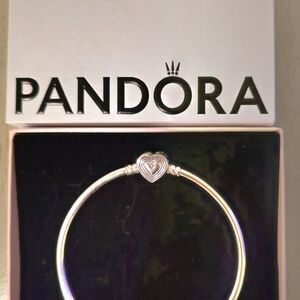 Pandora Silver Heart Clasp Bangle Bracelet - Silver